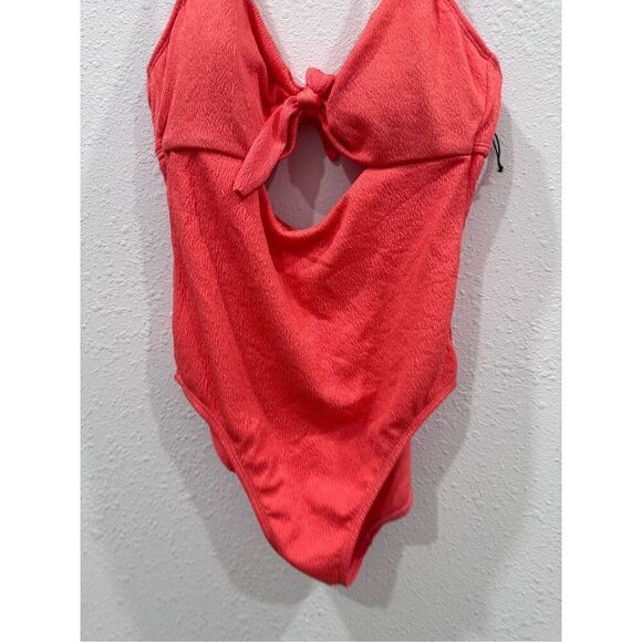 Shade and shore women crepe bralette tie front one piece swimsuit orange size la - Picture 2 of 6